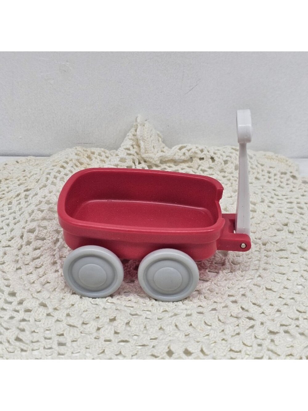 Fisher Price Toy Red Wagon Gray Wheels Pull Handle Kids Playset Accessory 1996